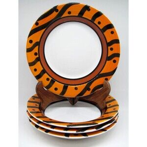 Pier 1 Soup Bowl Italy orange stripes and dots 9" Bundle of 4